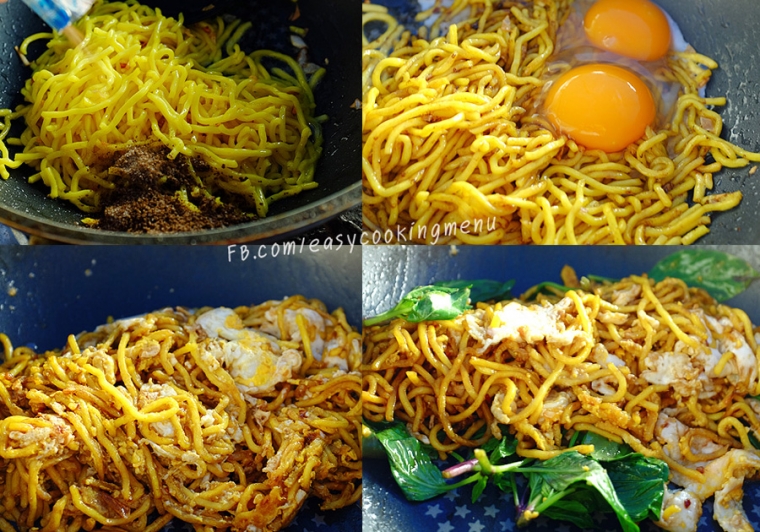 ยากิโซบะผัดไข่ใส่ใบโหระพา